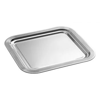 APS CLASSIC Stačiakampė patiekimo lėkštė 354 x 325 mm, sidabrinė, nikeliuota ir chromuota metalinė, su linijomis (1 vnt.)