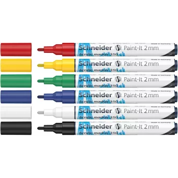 Schneider Paint-It 310 V1 akrilo žymeklių rinkinys, įvairių spalvų, 2,0 mm apvalus antgalis, 6 vnt. (120195)