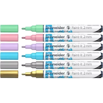 Schneider Paint-It 310 V2 akrilinių markerių rinkinys, įvairių spalvų, 2,0 mm apvalus antgalis, 6 vnt. 120196