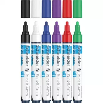 Schneider Paint-It 320 V1 akrilo žymeklių rinkinys, 6 įvairių spalvų, 4,0 mm apvalus antgalis 120295