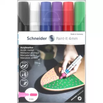 Schneider Paint-It 320 V1 akrilo žymeklių rinkinys, 6 įvairių spalvų, 4,0 mm apvalus antgalis 120295