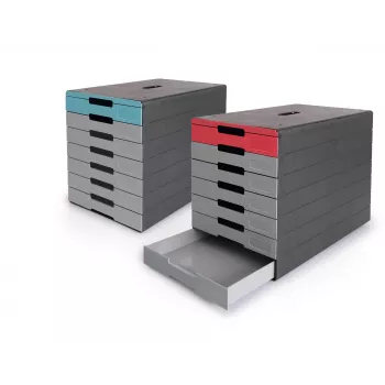 DURABLE IDEALBOX PLUS dokumentų stalčius DIN A4 su 7 stalčiais, pilkas/raudonas 776303