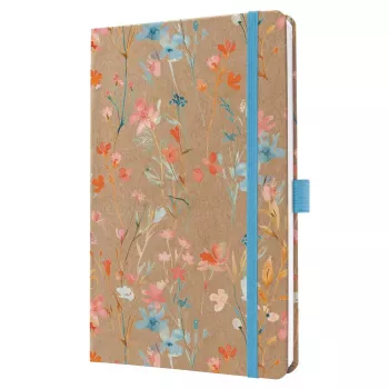 SIGEL Jolie 2027 savaitinis planeris A5 Blue Floral Serenity, kietais viršeliais, su elastine juosta, rašiklio laikikliu, dvigubomis kaspininėmis žymėmis, vidine kišene, 144 puslapiai, 80 g/m² popieriaus, užapvalinti kampai, daugiakalbis 7J807