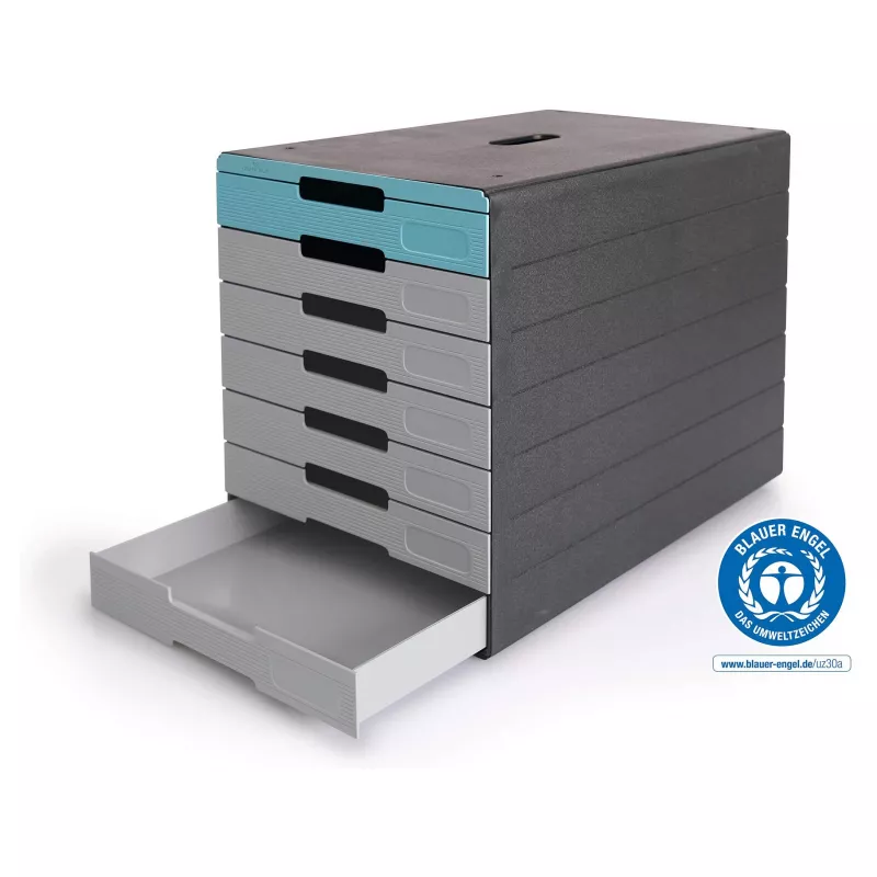DURABLE IDEALBOX PLUS dokumentų stalčius, 7 stalčiai, DIN A4, pilkas/mėlynas, polistirenas 776306