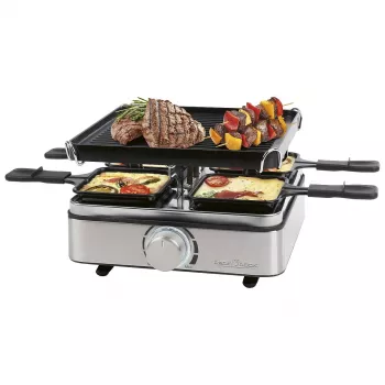 PROFI COOK Raclette Grill PC-RG 1301 4 asmenims su dvipuse ketaus keptuve, nerūdijančio plieno korpusu 501301