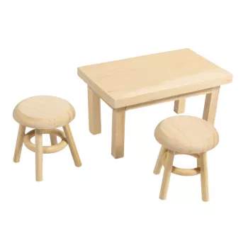 Rayher Mini gnomų staliukas su 2 taburetėmis, natūralaus medžio, 3 dalių rinkinys 46819505