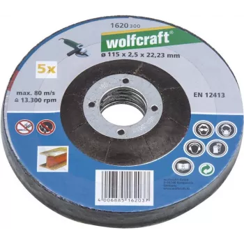 Wolfcraft 1622300 pjovimo diskas su įdubusiu centru 125 mm x 22,23 mm x 1,0 mm, 5 vnt.