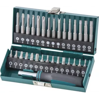 Wolfcraft 31 dalių apsauginių antgalių rinkinys su magnetiniu greito keitimo laikikliu, S2 plienas, 1/4 inch šešiabriaunis kotas, Phillips, Pozidriv, Torx, apsauginis Hex, Tri-Wing, Spanner, Torq-Set, Robertson, plyšinis 1386000