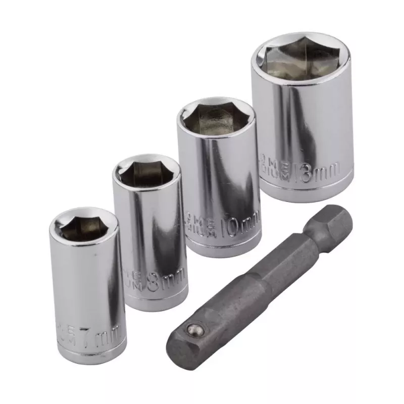Wolfcraft 2413000 5 dalių išorinių šešiakampių galvučių rinkinys, 1/4 inch pavara, chromo vanadžio plienas