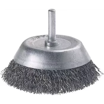 Wolfcraft puodelinis šepetys su 1/4 colio (6,3 mm) koto diametru, 50 mm šepečio diametras, gofruota plieninė viela 2106000
