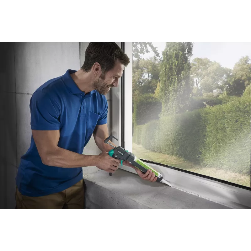 Wolfcraft 4358000 rankinis hermetiko pistoletas 310 ml kasetėms, lašėjimą stabdantis, 360° pasukamas laikiklis, ergonomiška dviejų komponentų rankena, juodas/raudonas