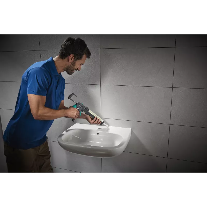 Wolfcraft 4358000 rankinis hermetiko pistoletas 310 ml kasetėms, lašėjimą stabdantis, 360° pasukamas laikiklis, ergonomiška dviejų komponentų rankena, juodas/raudonas