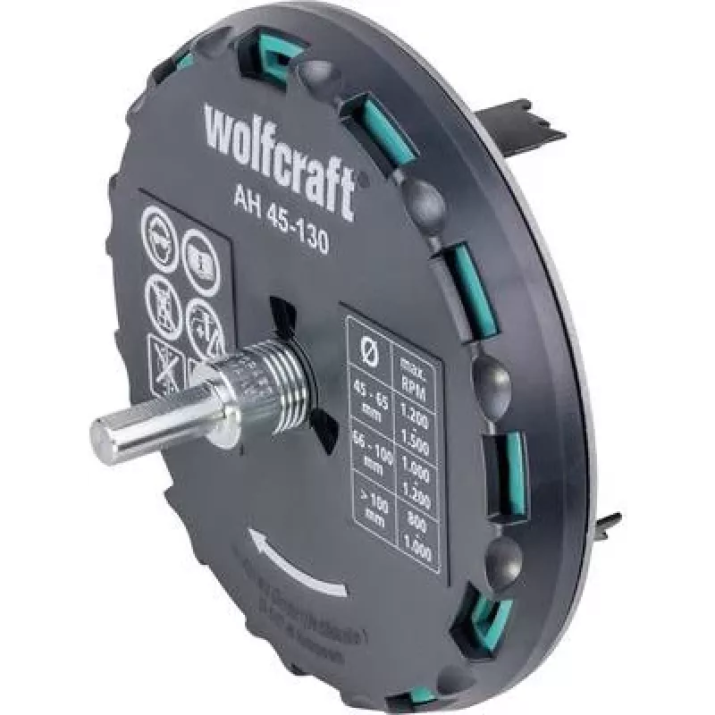 wolfcraft reguliuojamas kiaurymų pjovimo grąžtas 45-130 mm su HSS ašmenimis ir centravimo grąžtu 5978000