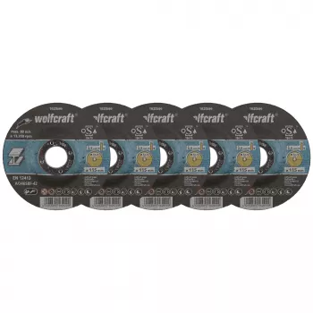 Wolfcraft 1620300 pjovimo diskų rinkinys, 115 mm skersmuo, 22,23 mm vidinė anga, 1,0 mm storis, 5 vnt., metalui ir nerūdijančiam plienui