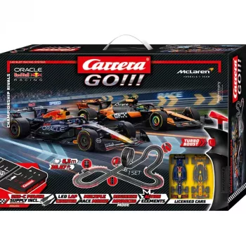 Carrera GO!!! Championship Rivals elektrinis 1:43 mastelio lenktynių trako rinkinys su 5,3 m trasa, Red Bull vs Mercedes F1