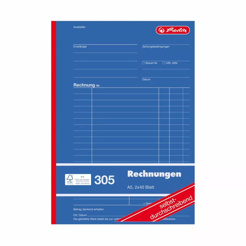 Herlitz sąskaitų faktūrų blankai A5, 2 dalių, be anglies, 4 vnt. 300003799
