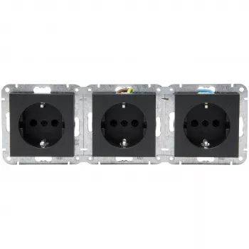HEINRICH KOPP HK07 KombiQuick trigubas Schuko lizdas, antracito spalvos, įleidžiamas, 16 A, 250 V, su vaikų apsauga, be halogenų 133415001