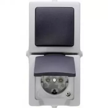 HEINRICH KOPP Nautic pilkas kombinuotas jungiklis ir lizdas su atlenkiamu dangteliu, IP44, 250 V, 16 A 138556008