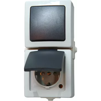 HEINRICH KOPP Nautic pilkas kombinuotas jungiklis ir lizdas su atlenkiamu dangteliu, IP44, 250 V, 16 A 138556008