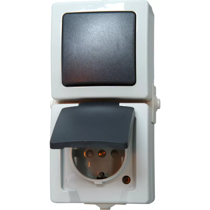 HEINRICH KOPP Nautic pilkas kombinuotas jungiklis ir lizdas su atlenkiamu dangteliu, IP44, 250 V, 16 A 138556008