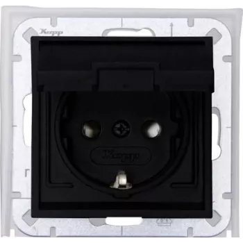 HEINRICH KOPP 954050001 įleidžiamas Schuko lizdas su atlenkiamu dangteliu, IP44, 16 A, 250 V, juodas