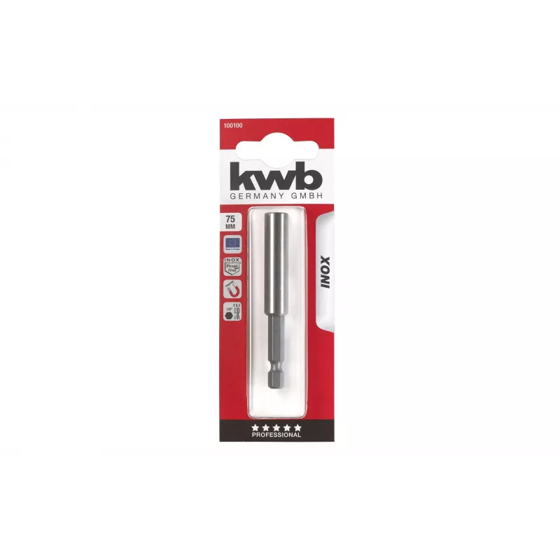 kwb INOX bitų laikiklis su nerūdijančio plieno įmova, 1/4 colio, magnetinis, 60 mm 100100