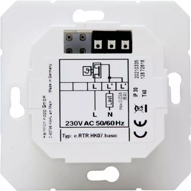 HEINRICH KOPP HK07 Basic elektroninis patalpų termostatas, 230V, 50Hz, 0°C–40°C, IP20, Pure White 296529003