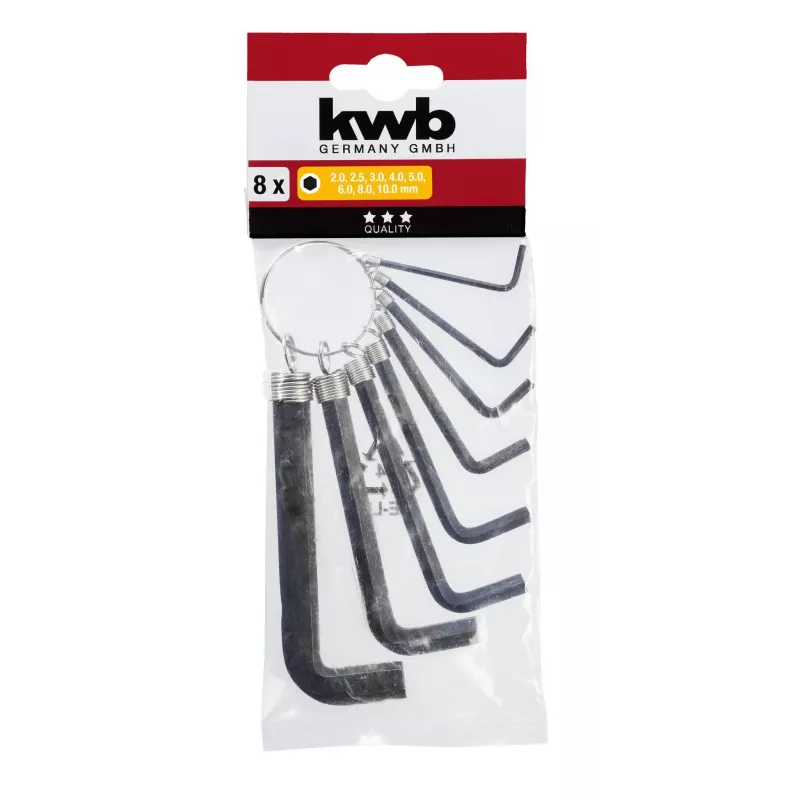 kwb 8 dalių šešiakampių raktų rinkinys, metrinis, chromo vanadžio plieno, L formos, dydžiai 2-10 mm 147388
