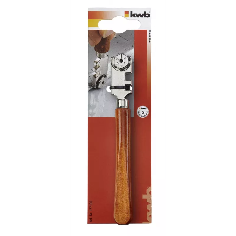 kwb 177100 stiklo pjaustytuvas su volframo karbido pjovimo ratuku ir medine rankena, 185 mm