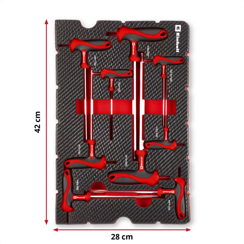 Einhell 370526 9 dalių įdėklų rinkinys E-Case dėklui, raudona/juoda