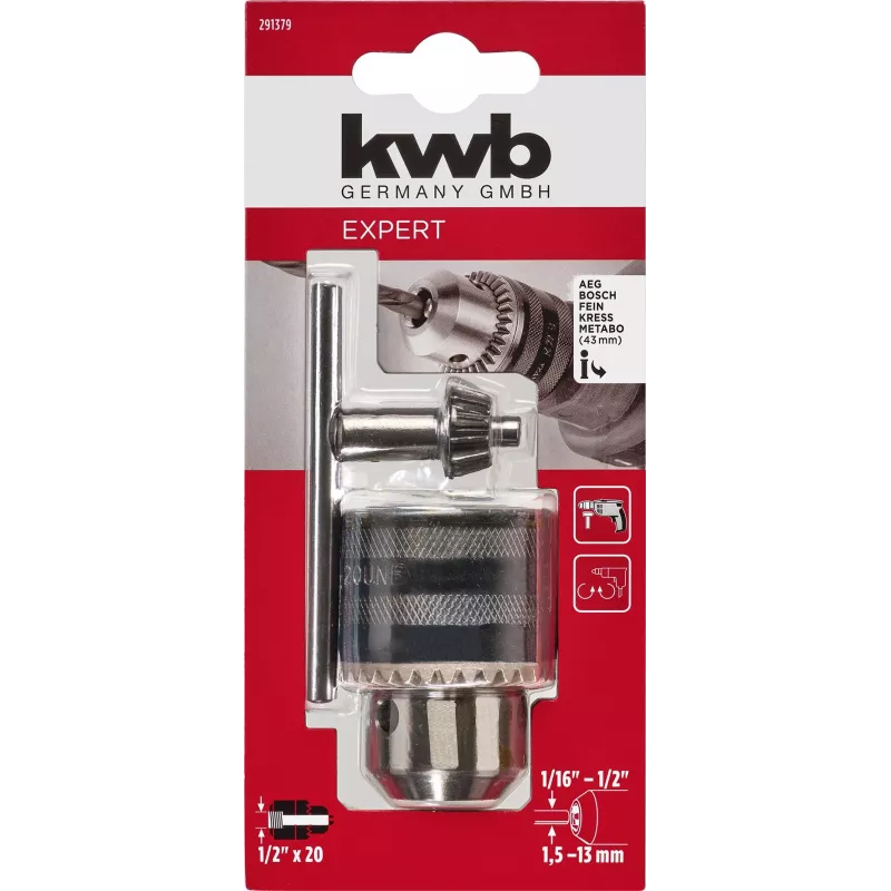 kwb kūginis grąžto laikiklis, 1/2 colio-20 UNF, 1,5-13 mm, atsparus smūgiams 291379