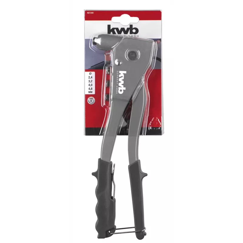 kwb 407200 aklinų kniedžių kniedytuvas su 4 antgaliais (2,4–4,8 mm), rankinis kniedytuvas aliuminio ir plieno kniedėms