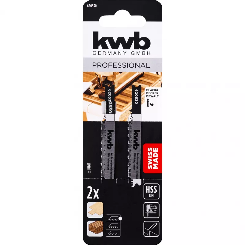 kwb 620530 Bi-metalinės siaurapjūklio ašmenys laminatui ir medienai, T-koto, 2 vnt.