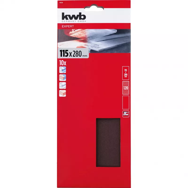 KWB 812120 aliuminio oksido šlifavimo lapai P120, 280 x 115 mm, 10 vnt.