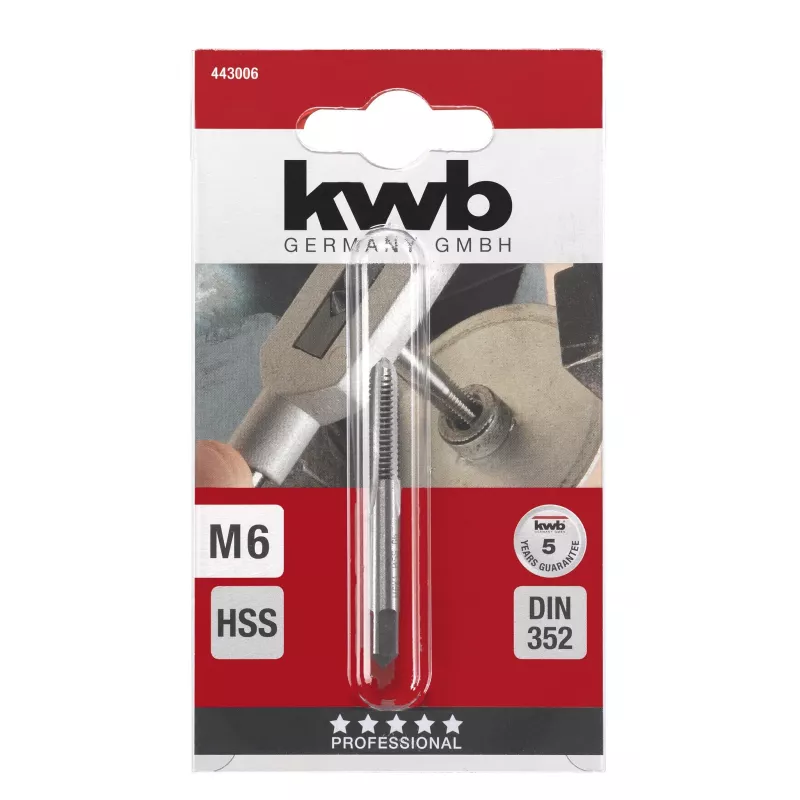 kwb 443006 HSS rankinis sriegiklis M6 x 1,0 DIN 352, kūginis sriegiklis, 1 vnt.