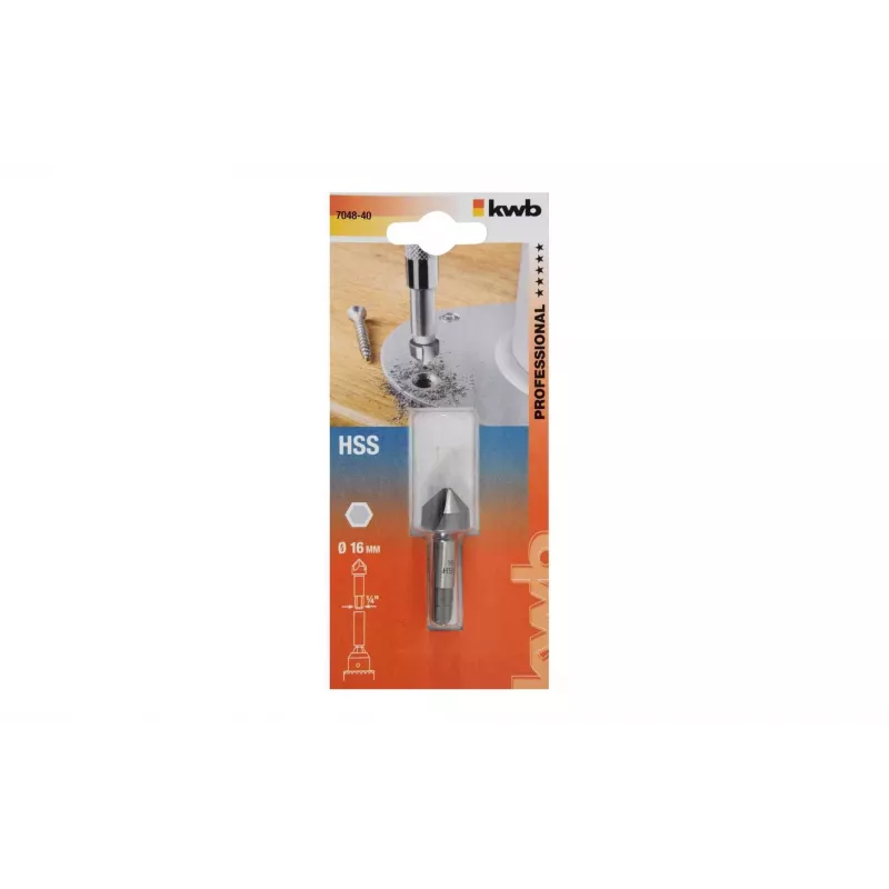 KWB 704840 HSS nusklembimo grąžtas 16 mm, 90°, 3 pjovimo briaunų, cilindrinis kotas