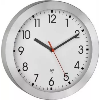 TFA Dostmann 60.3546.02 radijo bangomis valdomas sieninis laikrodis 25 cm, šlifuotas aliuminis