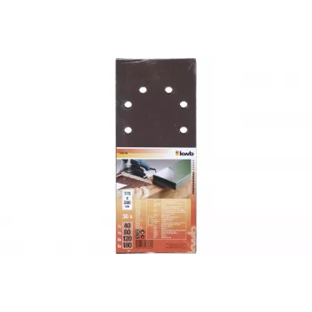 KWB 818788 švitrinio popieriaus lapai, įvairių grūdėtumų P60 P80 P120 P180, 280x115 mm, 30 vnt. paketas