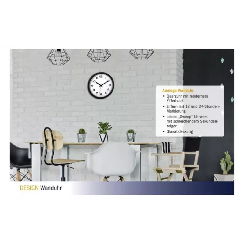TFA Dostmann 60.3050.01 kvarcinis sieninis laikrodis 305 mm juodas