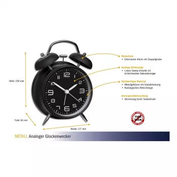 TFA Dostmann mechaninis žadintuvas 60.1025 juodas
