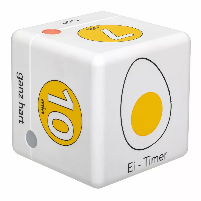 TFA Dostmann Cube Timer skaitmeninis virtuvės laikmatis, baltas/geltonas, atgalinė ir tiesioginė laiko atskaita, 99 min 59 sek., LCD, garsinis signalas, 2x AAA komplekte 38.2041.07