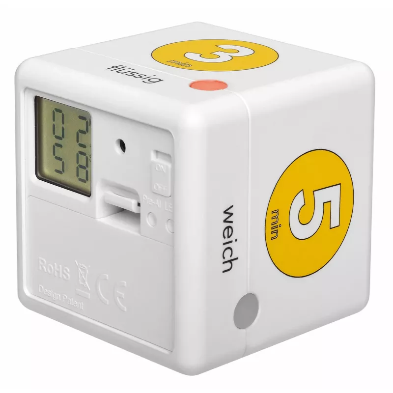 TFA Dostmann Cube Timer skaitmeninis virtuvės laikmatis, baltas/geltonas, atgalinė ir tiesioginė laiko atskaita, 99 min 59 sek., LCD, garsinis signalas, 2x AAA komplekte 38.2041.07