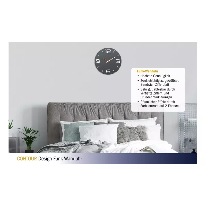 TFA Dostmann Design radijo bangomis valdomas sieninis laikrodis Contour, juodas/baltas (60.3536.10)