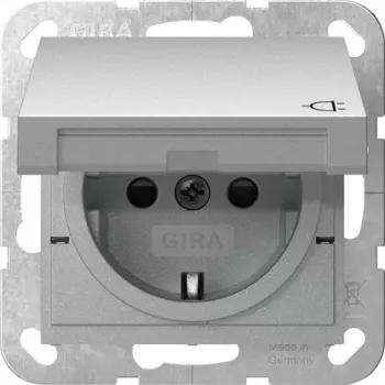 GIRA 441426 SCHUKO lizdas su atverčiamu dangteliu ir fiksavimo mechanizmu, System 55, blizgus grynas baltas