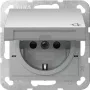 GIRA 441426 SCHUKO lizdas su atverčiamu dangteliu ir fiksavimo mechanizmu, System 55, blizgus grynas baltas