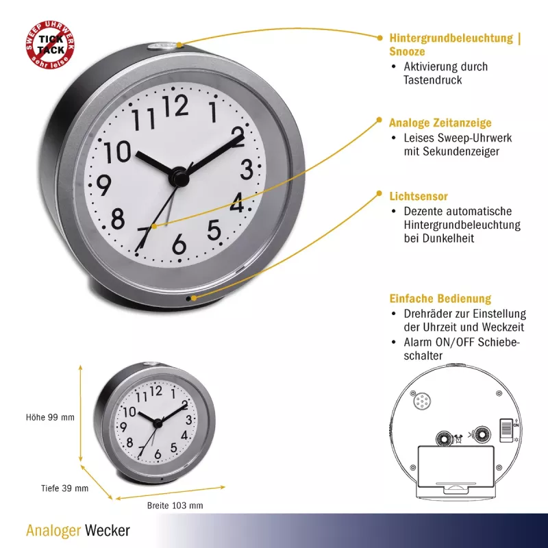 TFA Dostmann 60.1034.01 kvarcinis žadintuvas, juodas