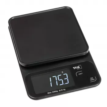 TFA Dostmann COOKIE skaitmeninės virtuvinės svarstyklės, 5 kg talpa, 1 g tikslumas, su matavimo dubeniu, juodos 50.2009.01