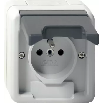 GIRA 448530 Schuko lizdas su atlenkiamu dangteliu, baltas blizgus