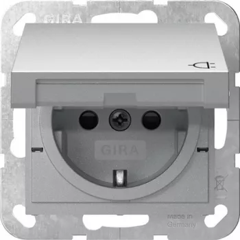 Gira System 55 SCHUKO lizdas su atlenkiamu dangteliu ir padidinta apsauga nuo prisilietimo, grynas baltas blizgus 475426