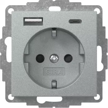 Gira System 55 SCHUKO lizdas su USB A/C įkrovikliu, aluminium 245926